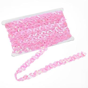 Imagem de 12 jardas de lantejoulas rosa acabamento liso lantejoulas Rbbon Trim tiras frisadas Rick rack trançado trançado metálico glitter fita de tecido paillette para artesanato, costura, roupas, decoração de
