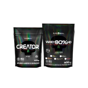 Imagem de Combo Whey 80% HD + Creatina Creator - 500g - Black Skull Combo Whey 80% HD + Creatina Creator 500g Black Skull Baunilha