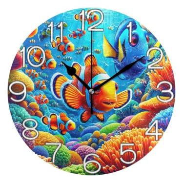 Imagem de GAIGEO Relógio de parede analógico decorativo para sala de aula, relógio de escritório, estético, silencioso, sem tique-taque, decoração de parede, sala de estar, colorido, floral, 25 cm, ponteiros