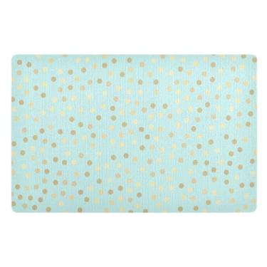 Imagem de Tapete externo de bolinhas com glitter azul-petróleo dourado, tapetes de entrada para casa, tapete para ambientes externos, capacho para entrada interna 81 x 50 cm