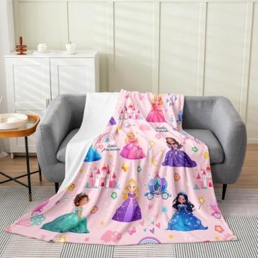 Imagem de Cobertor aconchegante de princesa rosa para todas as estações, cobertor de flanela de castelo de desenho animado de 101,6 cm x 127 cm para decoração de sofá de sofá de lã polar fofo, respirável, macio