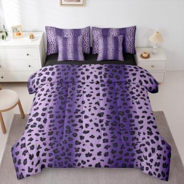 Imagem de Erosebridal Jogo de cama casal com estampa de leopardo, estampa de chita africana em uma bolsa, conjunto de cama rústica de fazenda inclui edredom, conjunto de lençol, fronhas e fronhas, decoração de