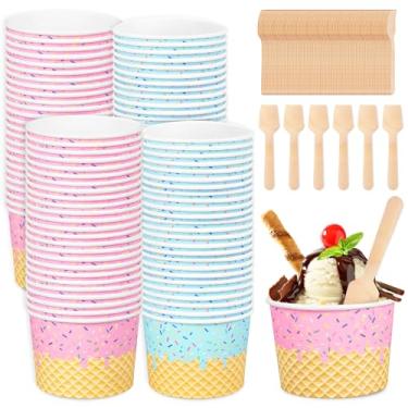 Imagem de JarThenaAMCS 50 tigelas de sobremesa de papel de verão com colher copos descartáveis de sorvete rosa azul 255 g tigelas de petisco para festa suprimentos de comida quente e fria, 2 designs