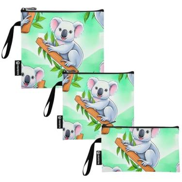 Imagem de Lindos sacos de sanduíche reutilizáveis de folhas verdes coalas bolsa lavável de armazenamento de alimentos com zíper para crianças e adultos (conjunto de 3: P/M/G)