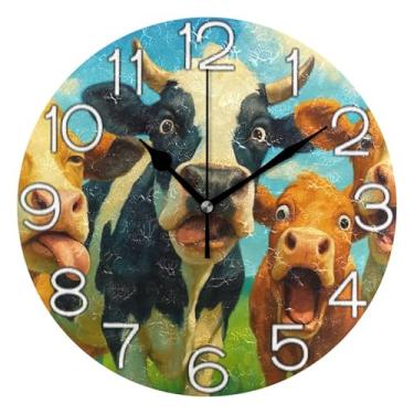 Imagem de GAIGEO Relógio de parede decorativo engraçado vaca animal preto marrom analógico escritório cozinha relógio operado por bateria silencioso, decoração de parede de meados do século sala de estar, 25 cm