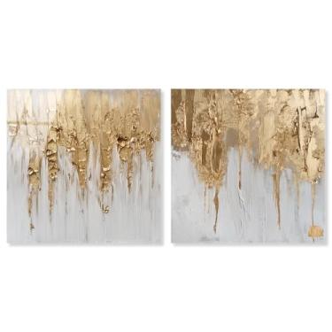 Imagem de Conjunto de 2 decoração de parede moderna com impressão acrílica dourada de luxo da Art Remedy, pronto para pendurar, 76 x 76 cm
