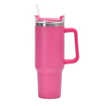 Imagem de FAMKX Caneca de viagem isolada de 1,134 g com alça e canudo, copo a vácuo de parede dupla de aço inoxidável mantém a bebida fria e quente (rosa vermelha)