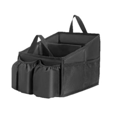 Imagem de Pomodee Organizador de assento de carro com alça, organizador dobrável para banco traseiro do passageiro com 2 porta-copos, banco dianteiro e organização de porta-malas para carro, preto