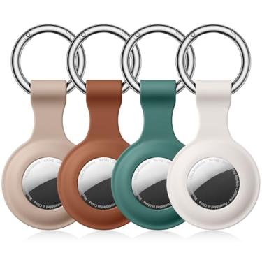 Imagem de Pacote com 4 porta-chaves for AirTag da Apple, à prova d'água, capa de silicone com chaveiro de metal, compatível com AirTag para animais de estimação/bagagem/mochilas (multicoloridas)