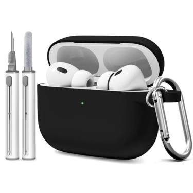 Imagem de Capa de cobertura total à prova de poeira para AirPods Pro 3 com kit de limpeza, capa de silicone macio para AirPods Pro 3ª geração vem com chaveiro, adequada para capa de 3ª geração, preta