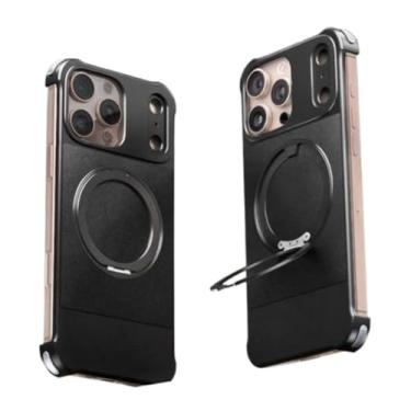 Imagem de SNIDII Sec Change 17 Capa de couro para iPhone 16 15 14 ProMax Retro Business Half Pack 360° giratório anel de metal suporte magnético para celular (preto, iPhone 15 Pro Max)