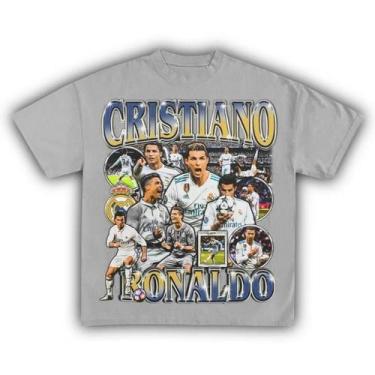 Imagem de Camiseta Retrô Unissex Feminina De Algodão Cristiano Ronaldo, Manga Cu