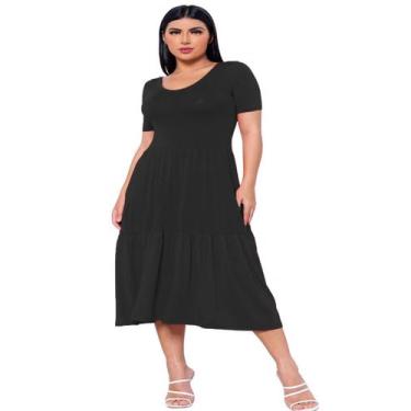 Imagem de Vestido Feminino Soltinho Viscolycra Midi Manga Curta 3 Maria, G, Pret