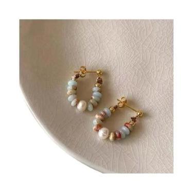 Imagem de Brincos De Pérola Com Pingente De Pedra Natural Para Mulheres E Menina