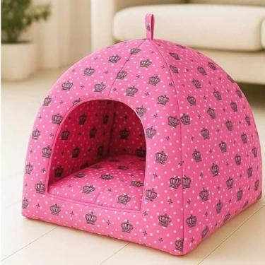 Imagem de Cama Cabana Pet 2 em 1 Impermeável Lavável para Cachorro e Gato Tenda(Rosa Coroa,M)