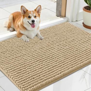 Imagem de OLANLY Tapete de porta de cachorro para patas enlameadas 61 x 40 cm, capacho de lama de chenille ultra absorvente, antiderrapante, lavável e com armadilha de sujeira para entrada interna, tapetes de