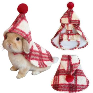 Imagem de Capa de coelho para animais de estimação, adorável capa xadrez festiva, roupa quente e espessa forrada com lã, adequada para porquinhos-da-índia, furões, coelhos, filhotes, gatinhos e outros animais