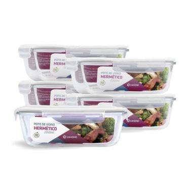 Imagem de Kit 5 Potes Hermético Vidro Retangular Grande 2260ml Lasanha - NABOX, 