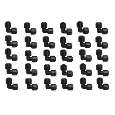 Imagem de Pacote com 30 conectores de acoplamento de cotovelo de irrigação por gotejamento de 1/10.2 cm, encaixe universal de cotovelo de 90 graus para tubos de irrigação de 1/4 polegada