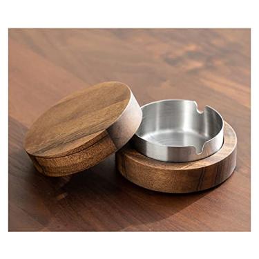 Imagem de Cinzeiro de nogueira preta pequeno novo estilo chinês coberto de madeira ornamentos de mesa de escritório bandeja de fumaça (B)