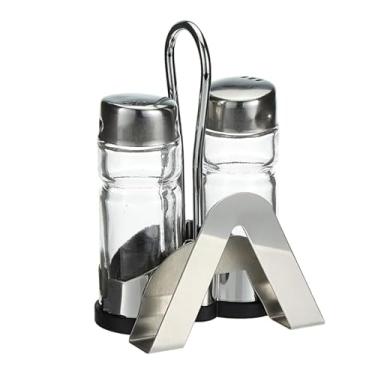 Imagem de Conjunto Galheteiro com Suporte – 2 Frascos de Vidro 180ml com Tampas em Aço Inox, Suporte Metálico, Ideal para Azeite, Vinagre e Molhos