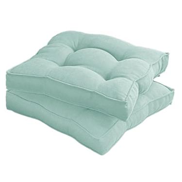 Imagem de Almofada Assento para Cadeira Futton (Kit 1/2/4) – Polialgodão Respirável 8cm de Altura, Almofada de Chão Quadrada Estilo Turca para Cozinha, Jantar e Escritório(Verde Água,45x45cm 2pcs)