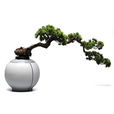 Imagem de Bonsai artificial para decoração de árvore de bonsai artificial de boas-vindas cerâmica de pinheiro zen decoração de sala de chá para aprender planta de mesa árvore falsa