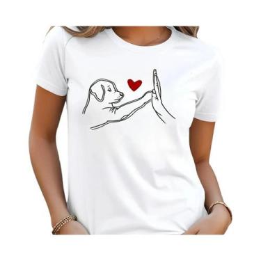 Imagem de Camiseta Feminina De Verão Com Estampa De Coração O-neck Harajuku Casu