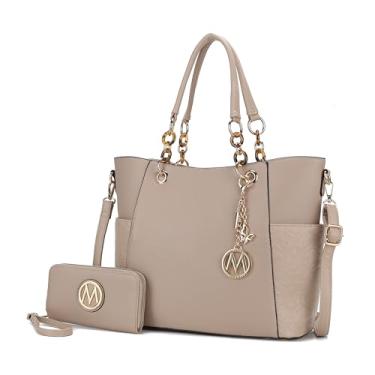 Imagem de MKF Collection Bolsa feminina com alça superior para carteira - bolsa de couro vegano, Merlina Taupe, Large