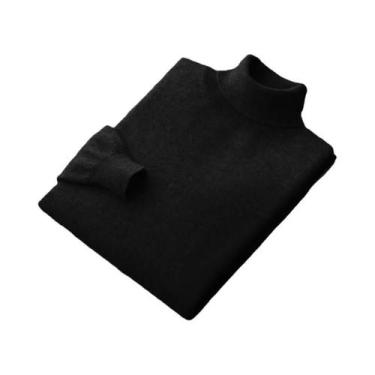 Imagem de Suéter Masculino De Gola Alta, Pesado E Quente, De Lã, Estilo Streetwe