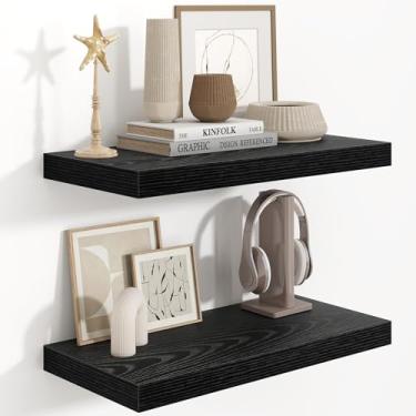 Imagem de Fun Memories Prateleiras flutuantes para parede, 61 x 23 cm, prateleira flutuante montada na parede, conjunto de 2 prateleiras de banheiro de madeira rústica, prateleiras profundas para sala de estar