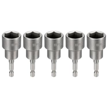 Imagem de HARFINGTON 5 peças de broca de chave de porca soquete métrico de 18 mm haste sextavada de 1/10.2 cm (65 mm), soquetes magnéticos de 6 pontos de troca rápida, conjuntos de parafusos de aço Cr-V para