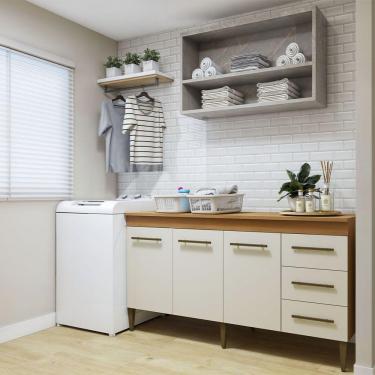 Imagem de Lavanderia Modulada Nova Iguaçu Balcão 3pt 3gvt Kaiki Móveis Nature Com Off White