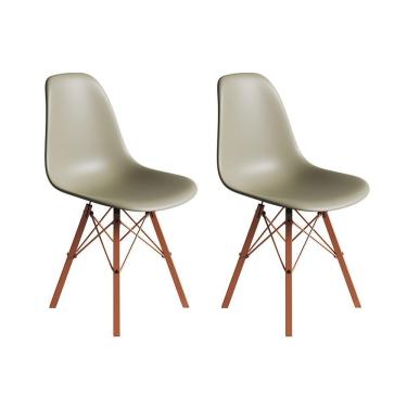 Imagem de Conjunto 2 Cadeiras Eames Estilo Moderno Em Ferro Cobre Com Assento Fendi