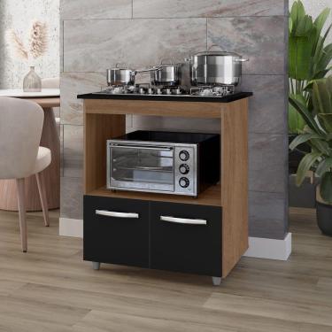 Imagem de Balcão Para Cooktop 2 Portas Armário De Cozinha Elisa - Ssx Multicoisas Savana-preto Tampo 4 Bocas