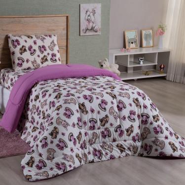 Imagem de Edredom Fantasy Solteiro 01 Peça Infantil Tecido Malha 100% Algodão Macio Dupla Face - Dogs Lilás