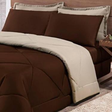 Imagem de Kit Edredom + Jogo De Lençol Aconchego Look House Casal Padrão 6 Peças 80% Algodão , 20% Poliéster- Marrom E Caqui