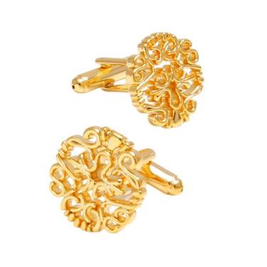 Imagem de Abotoaduras com design floral oco em ouro vintage para homens - yiweis