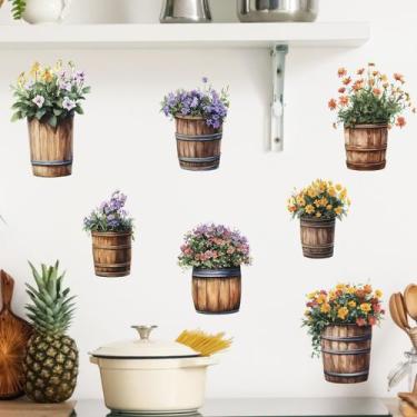 Imagem de Adesivos de parede Vaso de flores em vasos coloridos de plantas em PVC