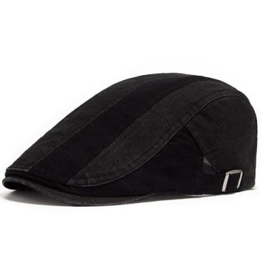 Imagem de Boné plano, chapéu vintage Gatsby Newsboy, algodão preto para homens -