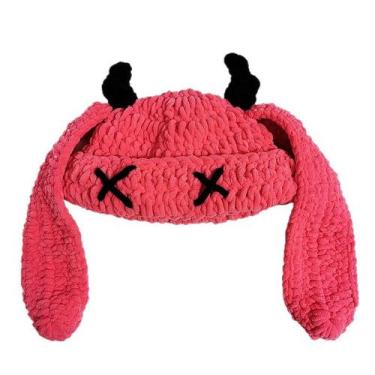Imagem de Chapéu de malha feito à mão com chifre de demônio para roupas de rua f