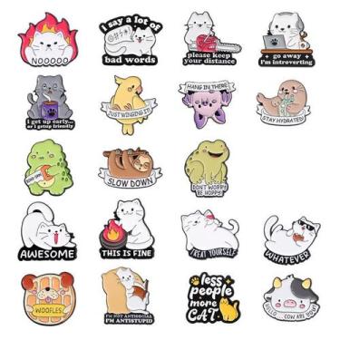 Imagem de Conjunto de broches de desenho animado Animal Creative Cat Frog Dinosa