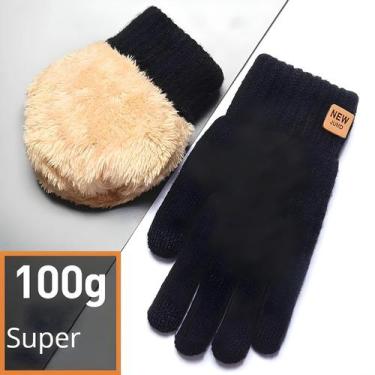 Imagem de Luvas de Inverno Masculinas de Lã - Tela Touch em Todos os Dedos, Azul