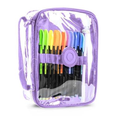 Imagem de Estojo Escolar Box Com Alça Necessaire Transparente Juvenil Espaçoso O