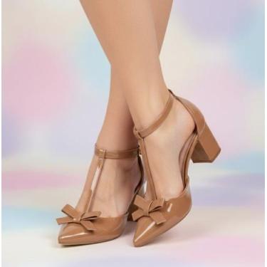 Imagem de Saparto Scarpin Feminino Salto Grosso Médio Bico Fino Tira Tornozelo E