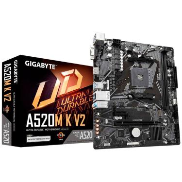 Imagem de Placa Mãe Gigabyte A520M-K V2, Socket AMD AM4, DDR4, HDMI, USB 3.0, Slot M.2 NVMe, Micro ATX