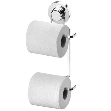 Imagem de Porta Papel Higiênico com Ventosa Duplo Suporte Papeleira para Banheiro Lavabo Cromada Faciliti
