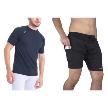 Imagem de Conjunto Camiseta Curta Masculina e Bermuda 2 em 1 Tactel com Segunda Pele Fitness Academia-Masculino