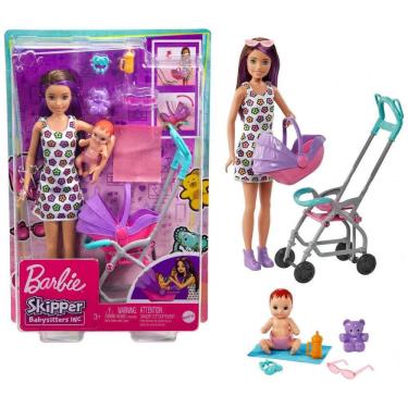 Imagem de Babá com Carrinho e 5 Acessórios para Crianças de 3 anos ou Mais, BARBIE GX4, Violeta