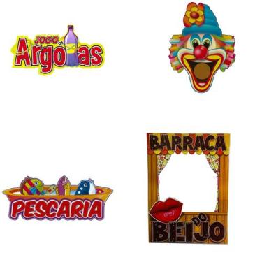 Imagem de Kit Placa Painel Com 4 Decorações Festa Junina Brincadeira - Festa Mal
